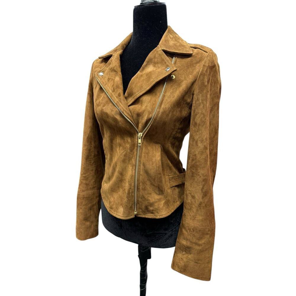 Sezane Zig Suede Jacket EU 36 US 4 Brown Goat Suede Moto Leather - Picture 8 of 13